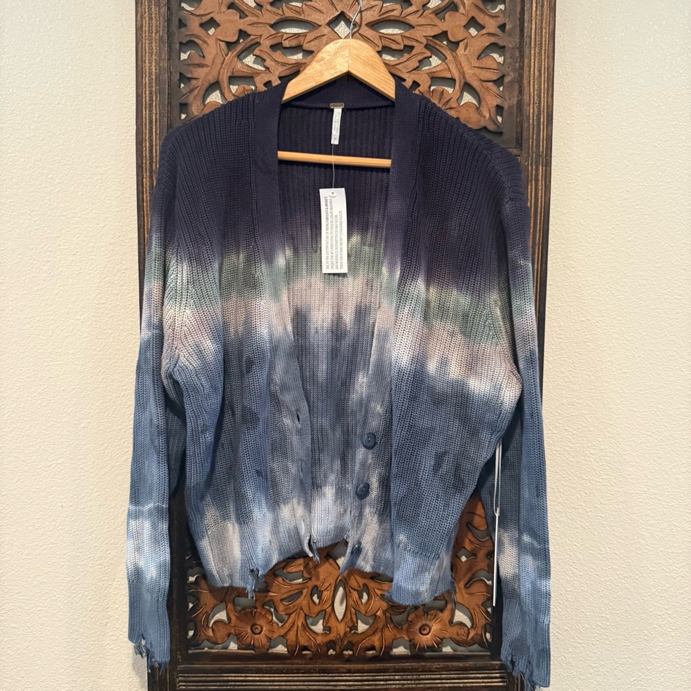Young Fabulous & Broke Gradient Tie-Dye Open Cardigan in Blue, Green and Gray